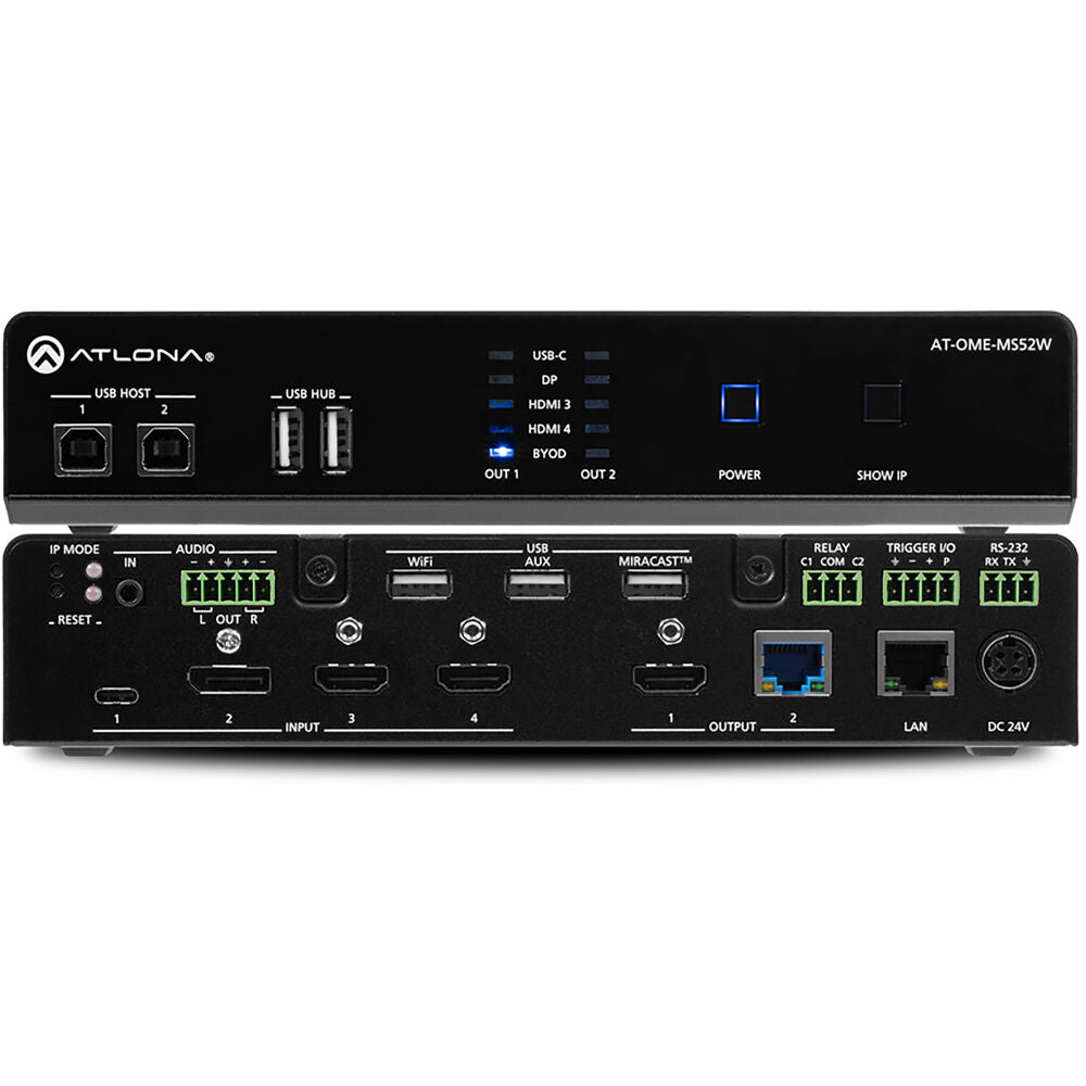 Atlona Omega 5x2 4K/UHD multiformat matrix switcher, with wireless casting, HDM| AT-OME-MS52W