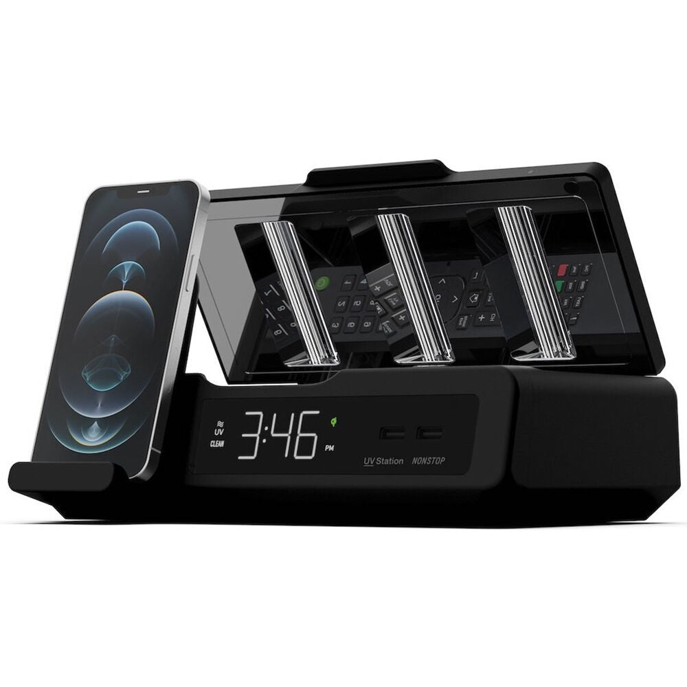 NonStop UV Sterilizer with Qi wireless charging, USB Charging and clock| NSUV-BK
